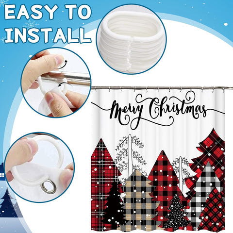 CoFlink 71×71 Inch Merry Christmas Shower Curtain, Waterproof Polyester Fabric Xmas Shower Curtain with 12 Hooks Machine Washable Quick Dry for