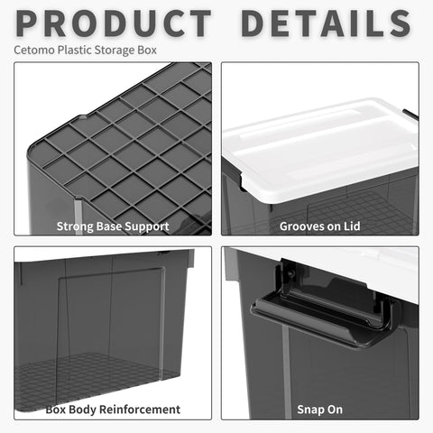 Cetomo 65L*3 Storage Boxes, Plastic Storage Box with Lids, Organizing Container with Secure Latching Buckles, Stackable, Nestable