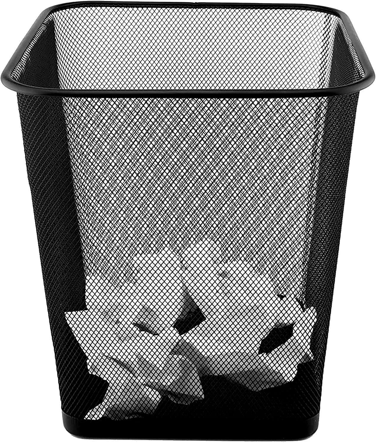 Best House Metal Mesh Square Bin - 9 Litre Black Wire Waste Basket - Lightweight and Sturdy Paper Bin for Kitchen, Home Office, Living Room, Bedroom