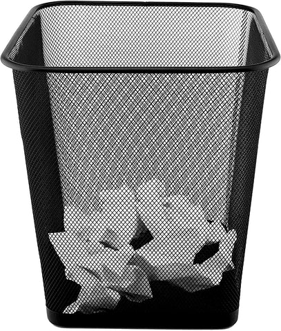 Best House Metal Mesh Square Bin - 9 Litre Black Wire Waste Basket - Lightweight and Sturdy Paper Bin for Kitchen, Home Office, Living Room, Bedroom