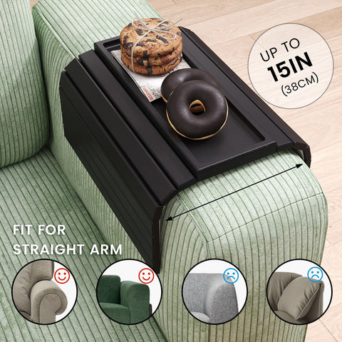 Fibogollo Sofa Arm Tray,Bamboo Folding Couch Arm Tray,1 Pc Sofa Armrest Trays with Anti-Slip Pad for Drinks,Snacks,Phone,Remote Control（Black）