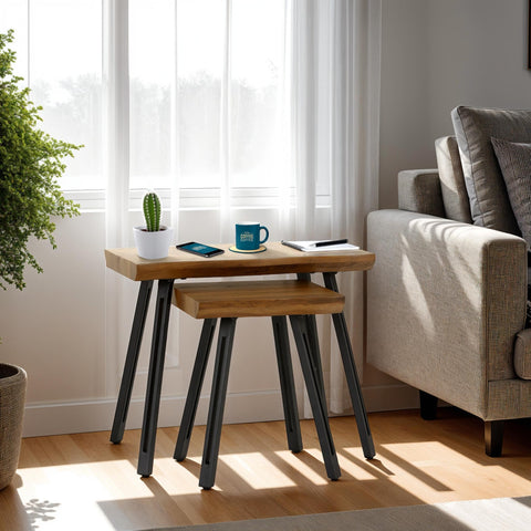 Seconique Quebec Wave Edge Nest Of Tables in Medium Oak Effect