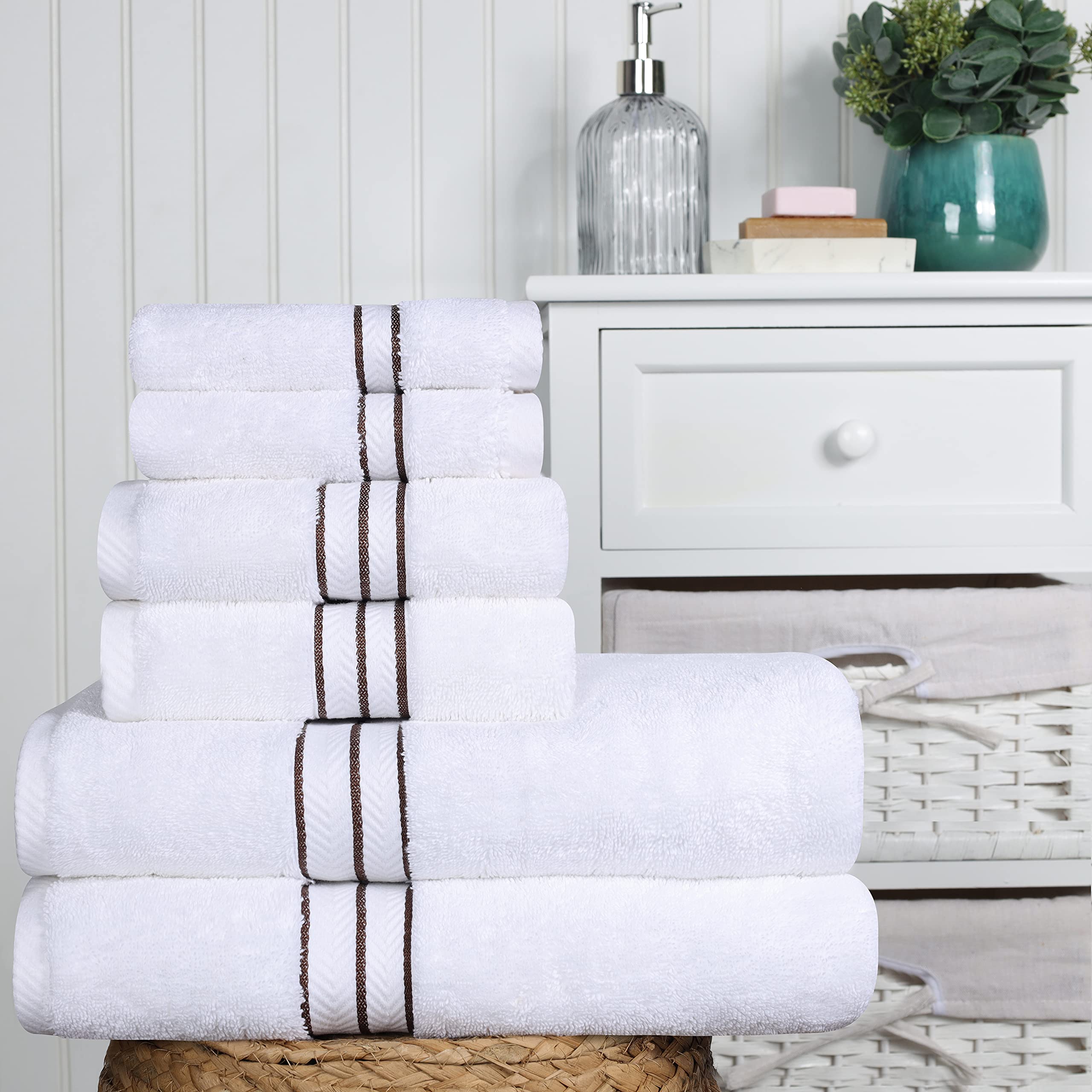 Home City, 100% Cotton, Towel Set, White/Chocolate - Towel