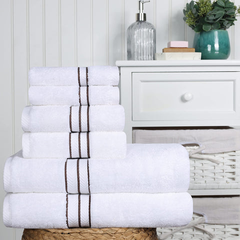 Home City, 100% Cotton, Towel Set, White/Chocolate - Towel