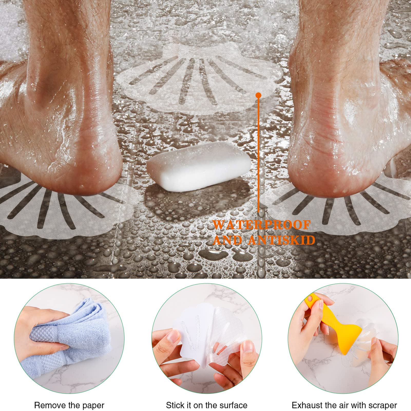 Pinenuts 20 Pcs Non Slip Bathtub Adhesive Stickers with Premium Scraper