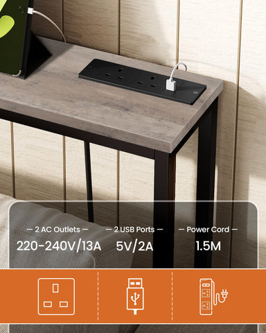 CHOEZON 200 cm Narrow Console Table with Power Outlet, 18 cm Skinny Sofa Table, Long Behind Couch Table with Charging Station