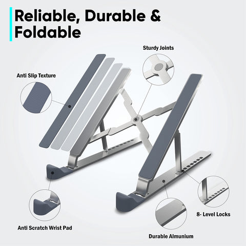 TechShak Adjustable Laptop Riser for Desk - Aluminum Ergonomic Computer Stand for Home Office, Ventilated Macbook Stand & Holder for Lenovo, Dell, HP