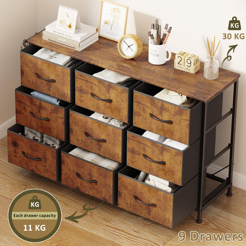 Chest of Drawers 9-Drawer Storage Unit Bedroom Rustic Brown(100x30x65cm)