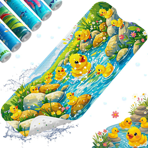 XIYUNTE Baby Bath Mats Non Slip Anti Mould, Cartoon Kids Bath Mat Non Slip, 100x40cm Extra Large Baby Shower Bath Mat with Suction Cups & Drain Holes