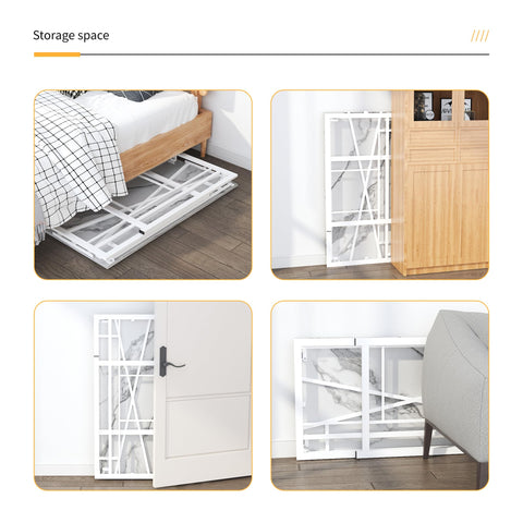 Lutown-Teen 47 inch Folding Desk No Assembly Required, White Marble