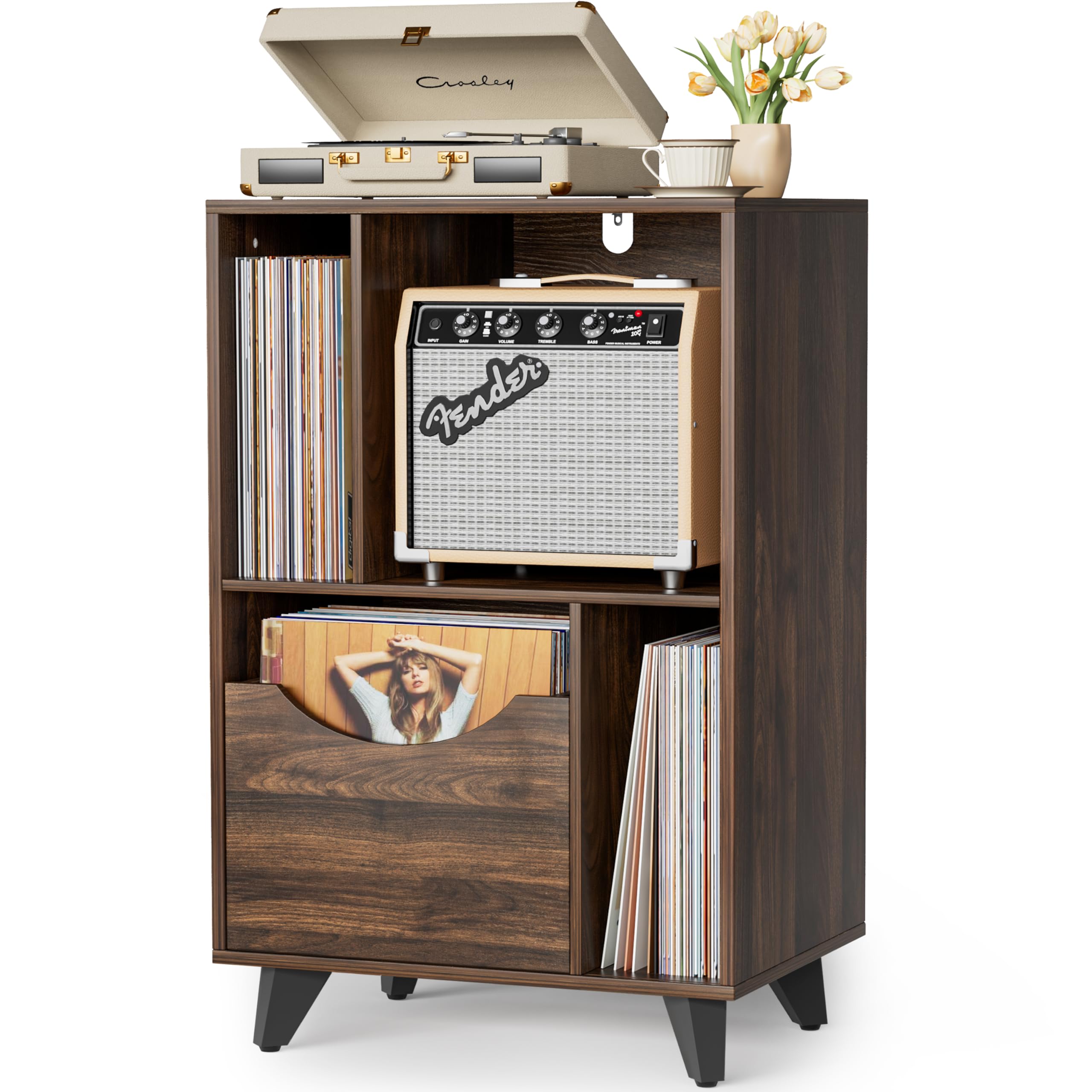 Bikoney Record Player Stand with Vinyl Storage Drawer and Cabinet