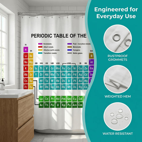 goodbath Periodic Table Shower Curtain 180 x 180 cm, Chemical Elements Waterproof Polyester Fabric Bath Curtain for Bathroom Bathtub Hotel