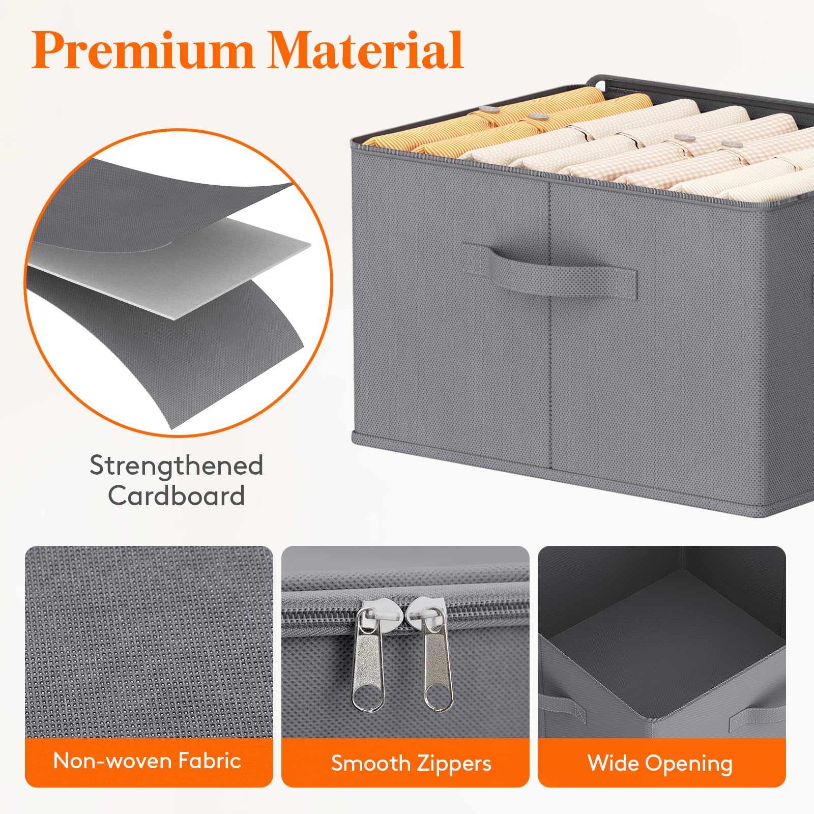 Lifewit Wardrobe Storage Box with lid, 30L, 40x30x25 cm, Grey, 3 Pack