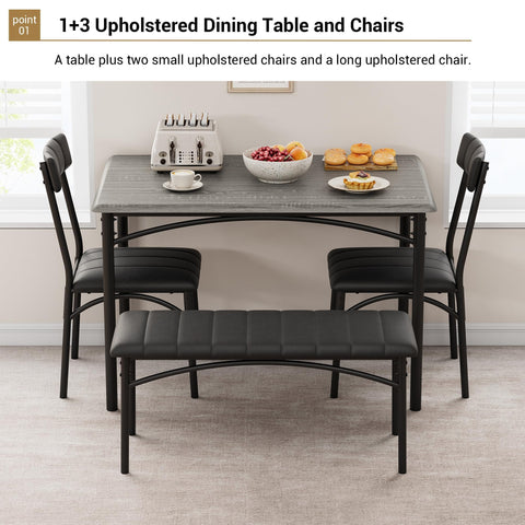 CuteHairy Dining Table Set for 4 – Wooden Table with Upholstered Bench & 2 Chairs, Compact Dining Table Set for Apartments