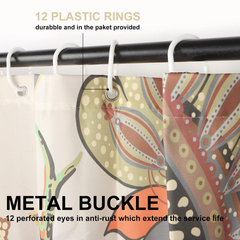 Minicoco Integrated Room Shower Curtain 100% Polyester Waterproof Mould Proof Floral Shower Curtain with 12 Hooks, 180 x 180 cm (White Flower Bird)