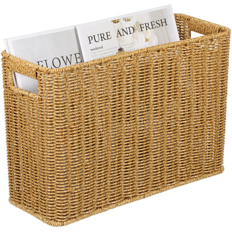 Alipis Woven Storage Basket Rattan Style Desktop Organizer with Hollow Handles Large Capacity Storage Box for Home Supplies and Sundries
