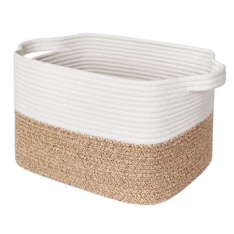 WILLITAT Woven Storage Basket, Medium Cotton Rope Bathroom Storage Basket for Shelves, Rectangular Basket for Towels, Shoes, Books, Gifts