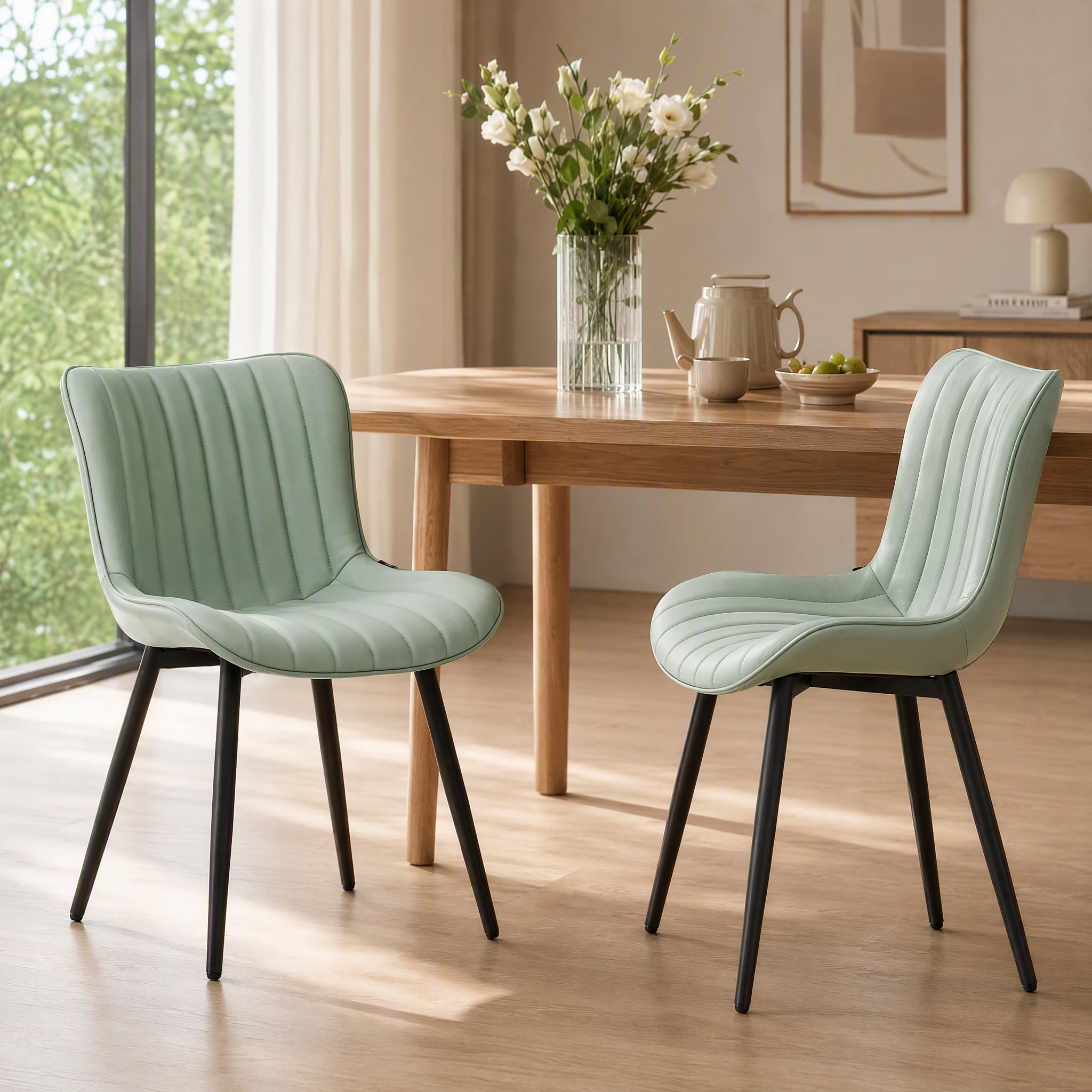 YOUNIKE Dining Chairs Set of 2 Modern Kitchen Dining Room Chairs with Metal Legs, Armless Upholstered Faux Leather Accent Chairs with Backrest