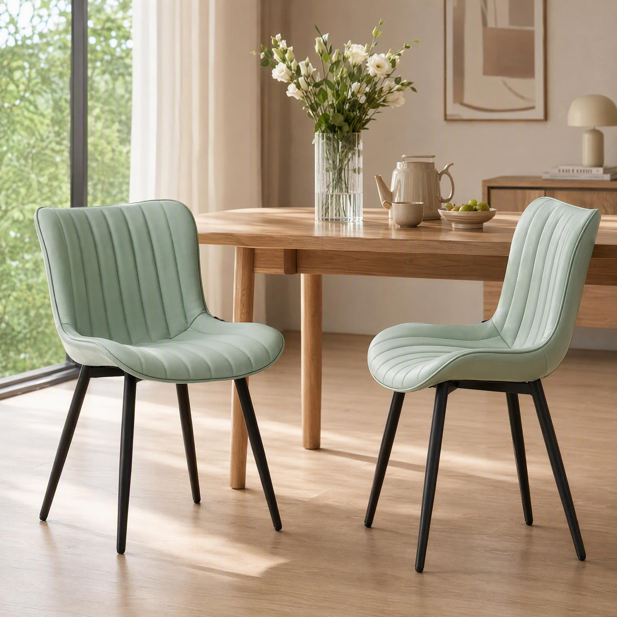 YOUNIKE Dining Chairs Set of 2 Modern Kitchen Dining Room Chairs with Metal Legs, Armless Upholstered Faux Leather Accent Chairs with Backrest