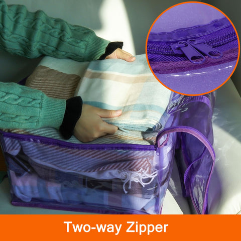 Vieshful Purple 40L Clear Clothes Storage Bag with Zipper 3 Pack