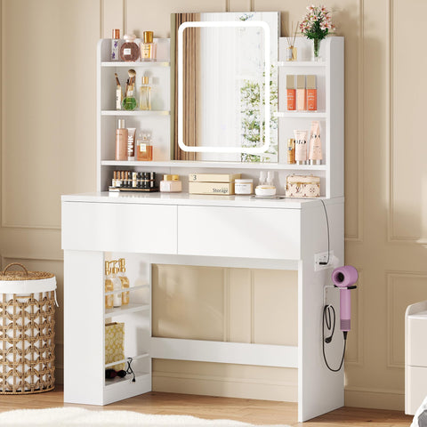 IRONCK Dressing table with LED Lights, Vanity desk with Mirror 40x90x145 cm