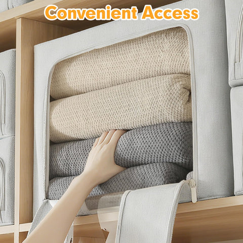 AIOR 3PCS 24L Clothes Storage Bags with Metal Frame, Foldable Fabric Storage Boxes with Clear Windows for Blankets Bedding Comforters