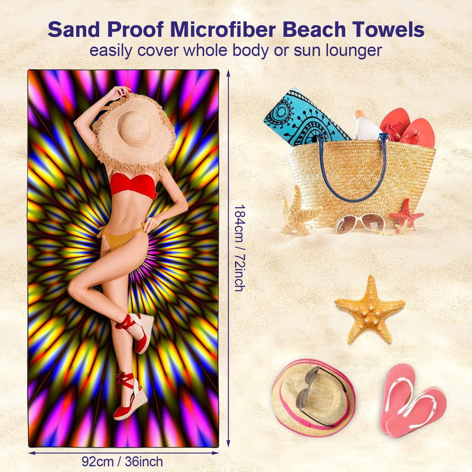 YISUMEI Radiant Tie-Dye Beach Towels for Adults Extra Large 180x90cm, Microfibre Quick Dry Towel for Travel Swimming Camping Sports