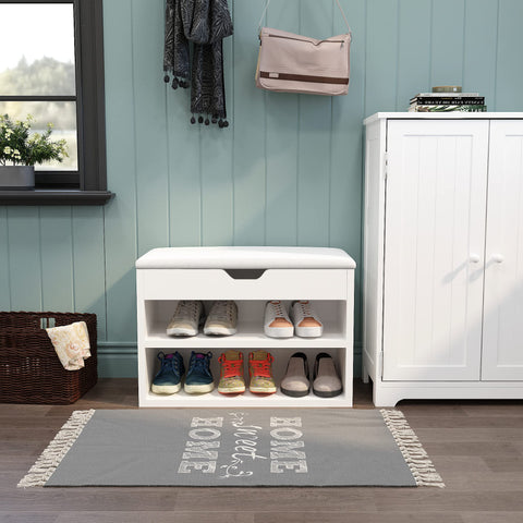 Mondeer Shoe Storage Bench, 60 cm Wide with Folding Padded Seat, White