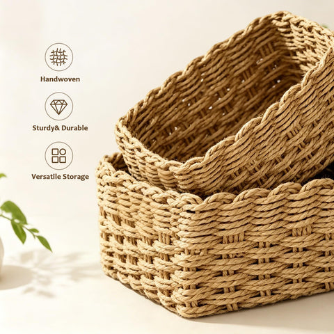 4PCS Woven Storage Baskets Set, Decorative Basket Organizer Storage Bins for Toys, Books, Clothes, Closet, Nursery, Bathroom