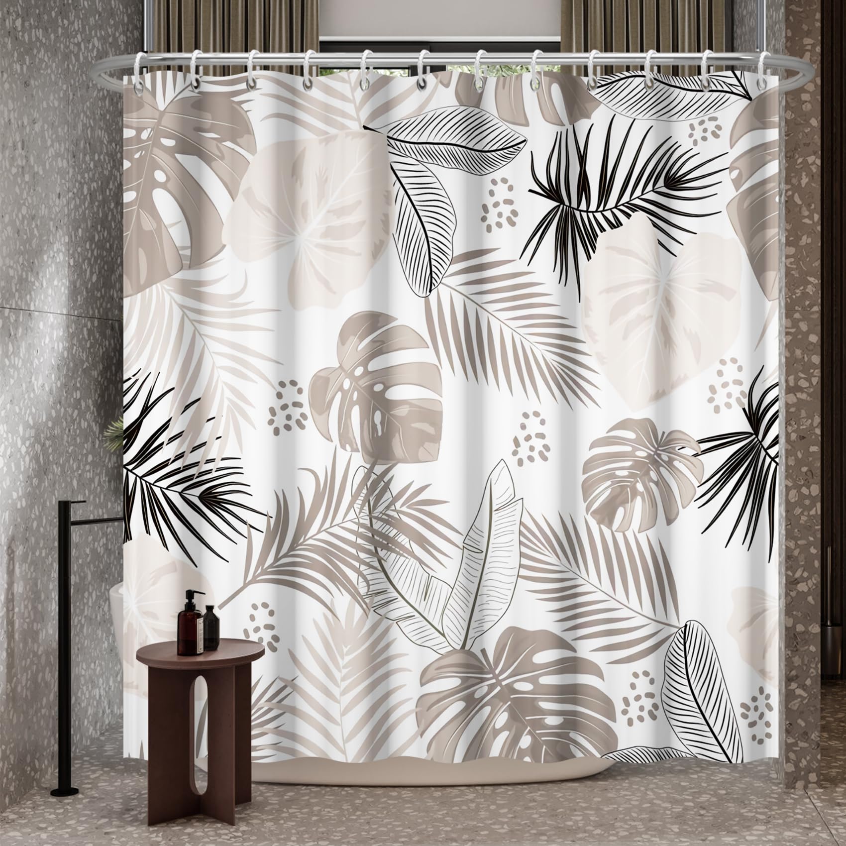 Bovlleetd 71x79inch Bohemian Bathroom Curtain Waterproof Abstract Art Shower Curtain Mid-Century Tropical Plant Shower Curtains Washable Bathtub