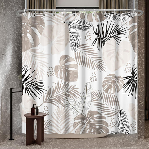 Bovlleetd 71x79inch Bohemian Bathroom Curtain Waterproof Abstract Art Shower Curtain Mid-Century Tropical Plant Shower Curtains Washable Bathtub