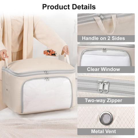 DIMJ Compression Duvet Storage Bags - 2 Pack 200L Self No Pump Compress Bags Bedding Box with Clear Front-Opening Window Dual Handles and Labels for