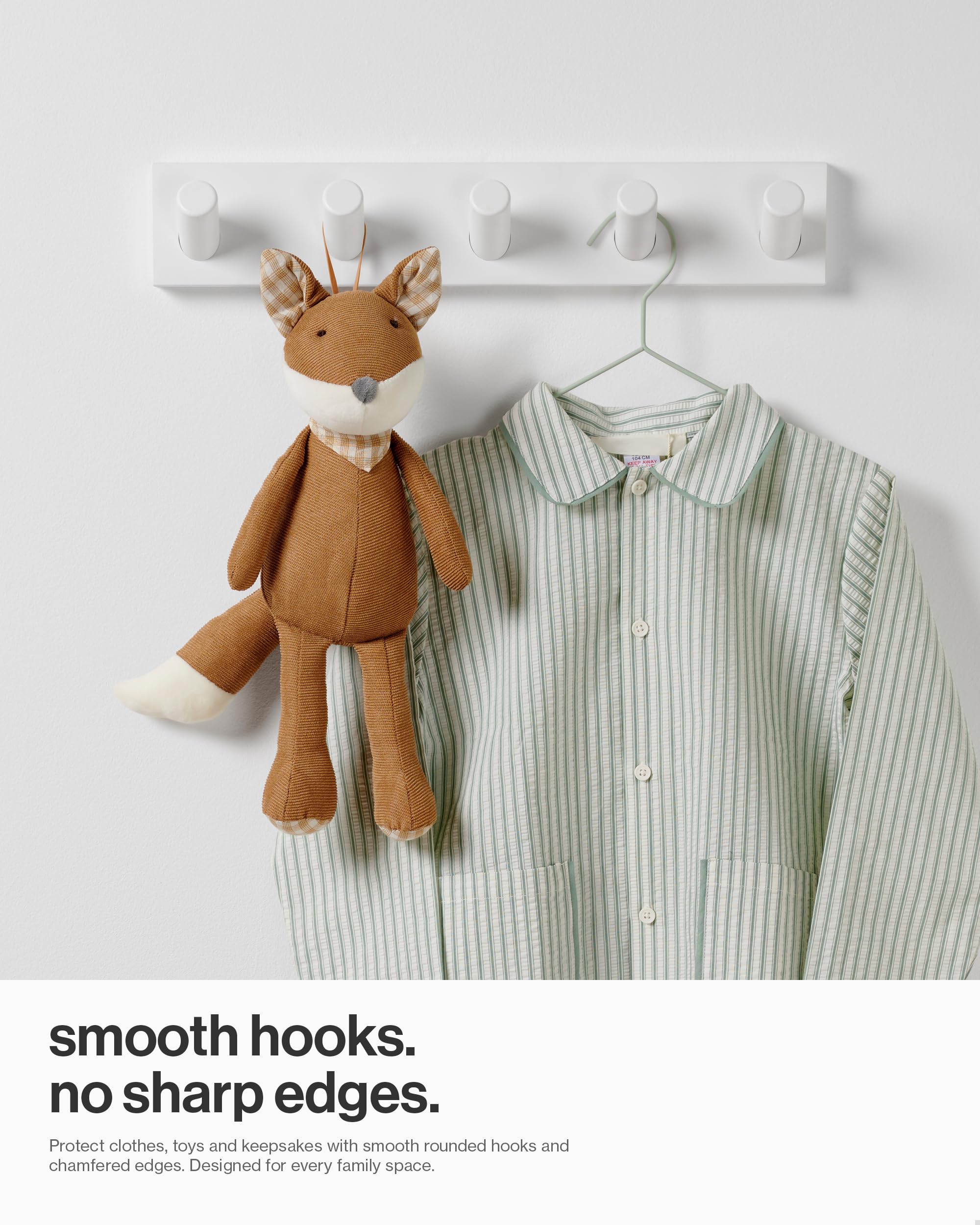 LARHN White Wall-Mounted Coat Rack - 5 Coat Hooks, 42cm