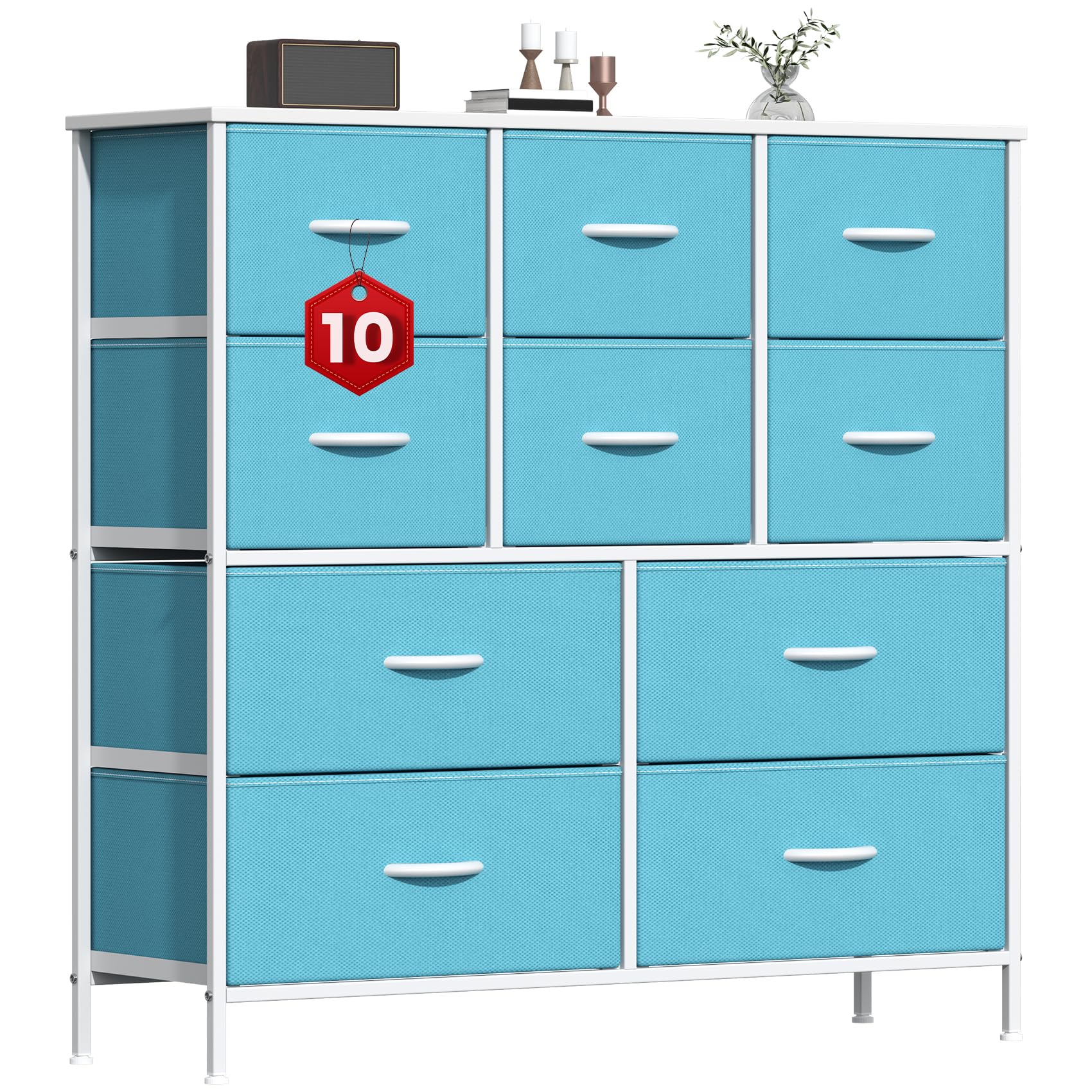 GoaHi Chest of Drawers, Large Dressers with Metal Frame and MDF Wooden Top Board, Adjustable Feet, Anti-Tip Safety