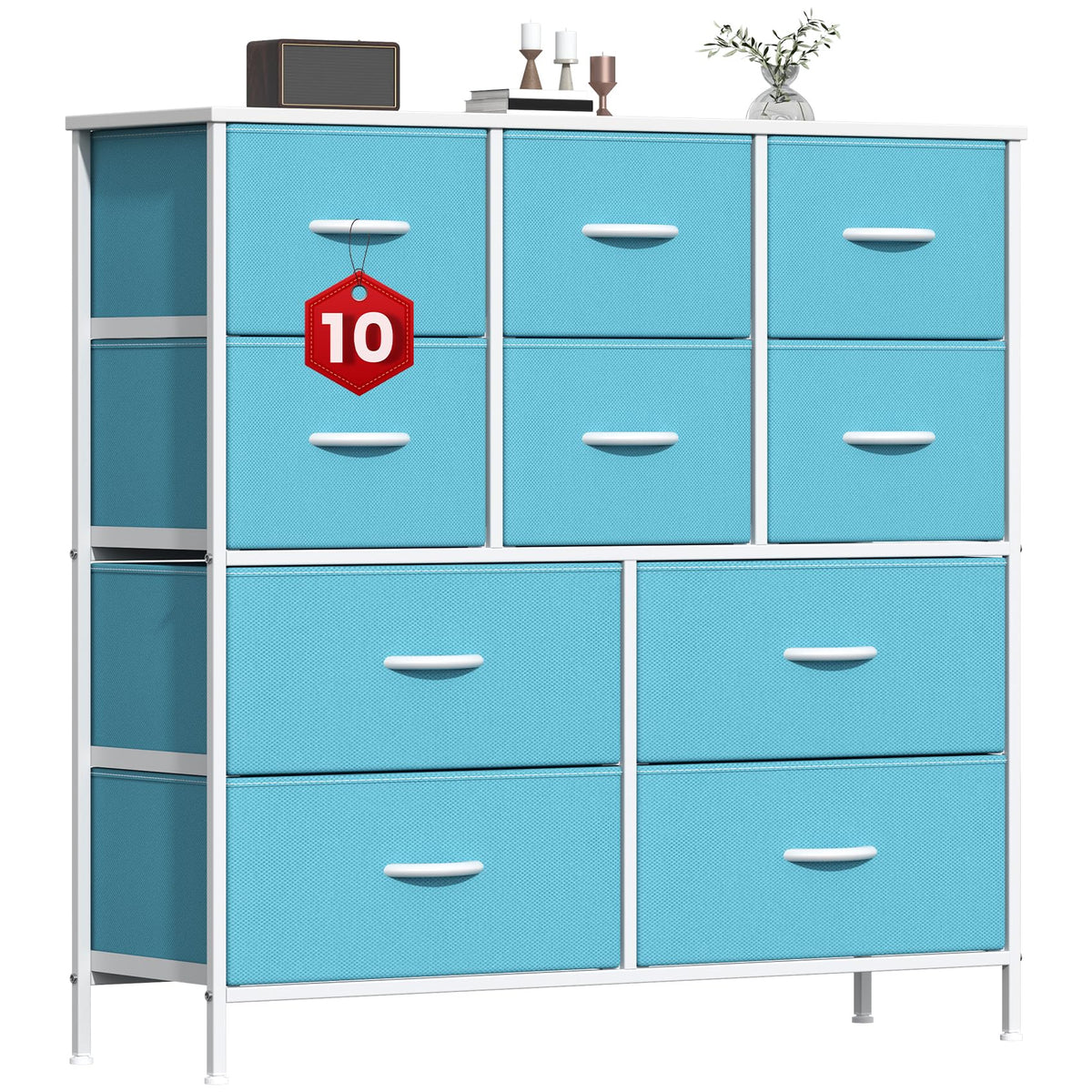 GoaHi Chest of Drawers, Large Dressers with Metal Frame and MDF Wooden Top Board, Adjustable Feet, Anti-Tip Safety