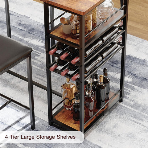 Techigher Bar Table Set, Dining Tables with 2 Upholstered Chairs, 3 Piece Counter Height Kitchen Table Set with 2-Tier Storage Shelves & 2 Wine Racks
