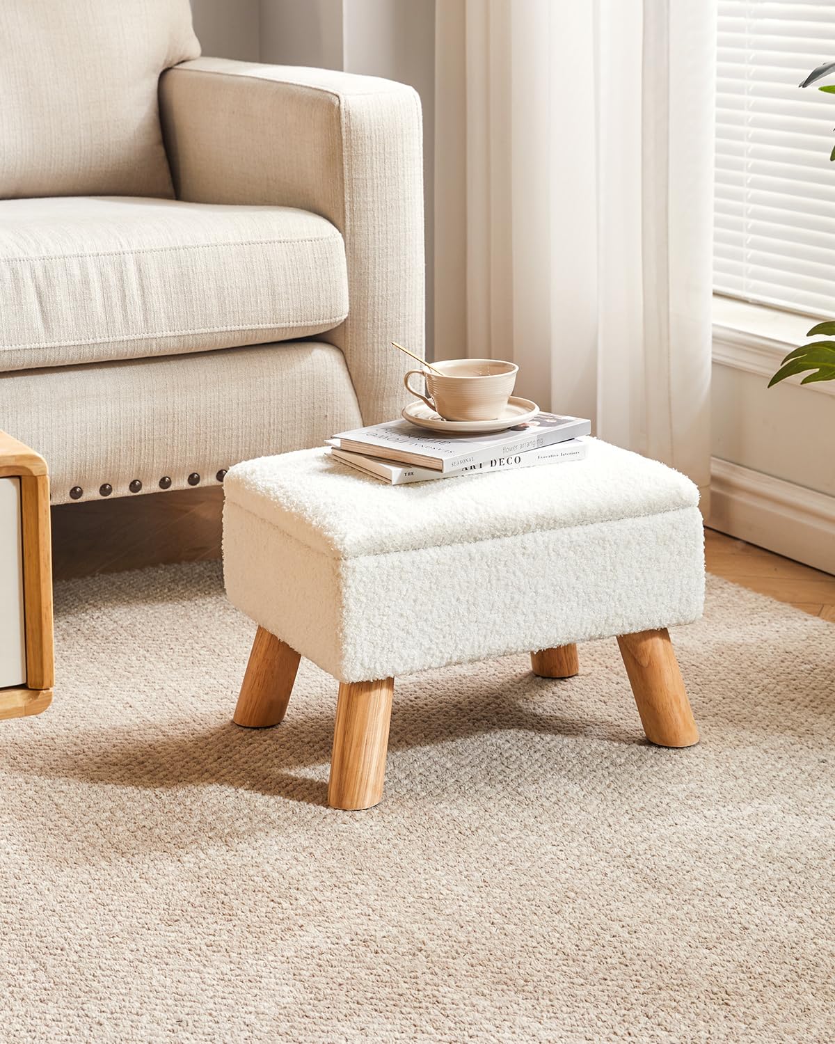 YMYNY Footstool with Storage, Small Foot Stool Ottoman with Sturdy Wood Legs Stool, Foot Rest with Padded Seat