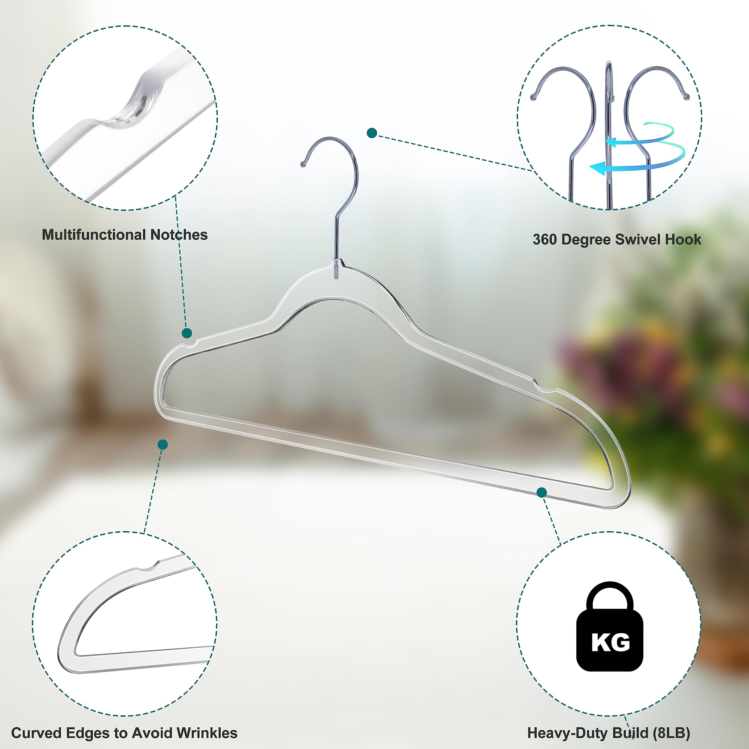 Quality Hangers Clear Plastic Hangers for Clothes | 50 Pack - 16.5 Inch | Heavy Duty Hangers Space Saving Crystal Clear Acrylic Hangers