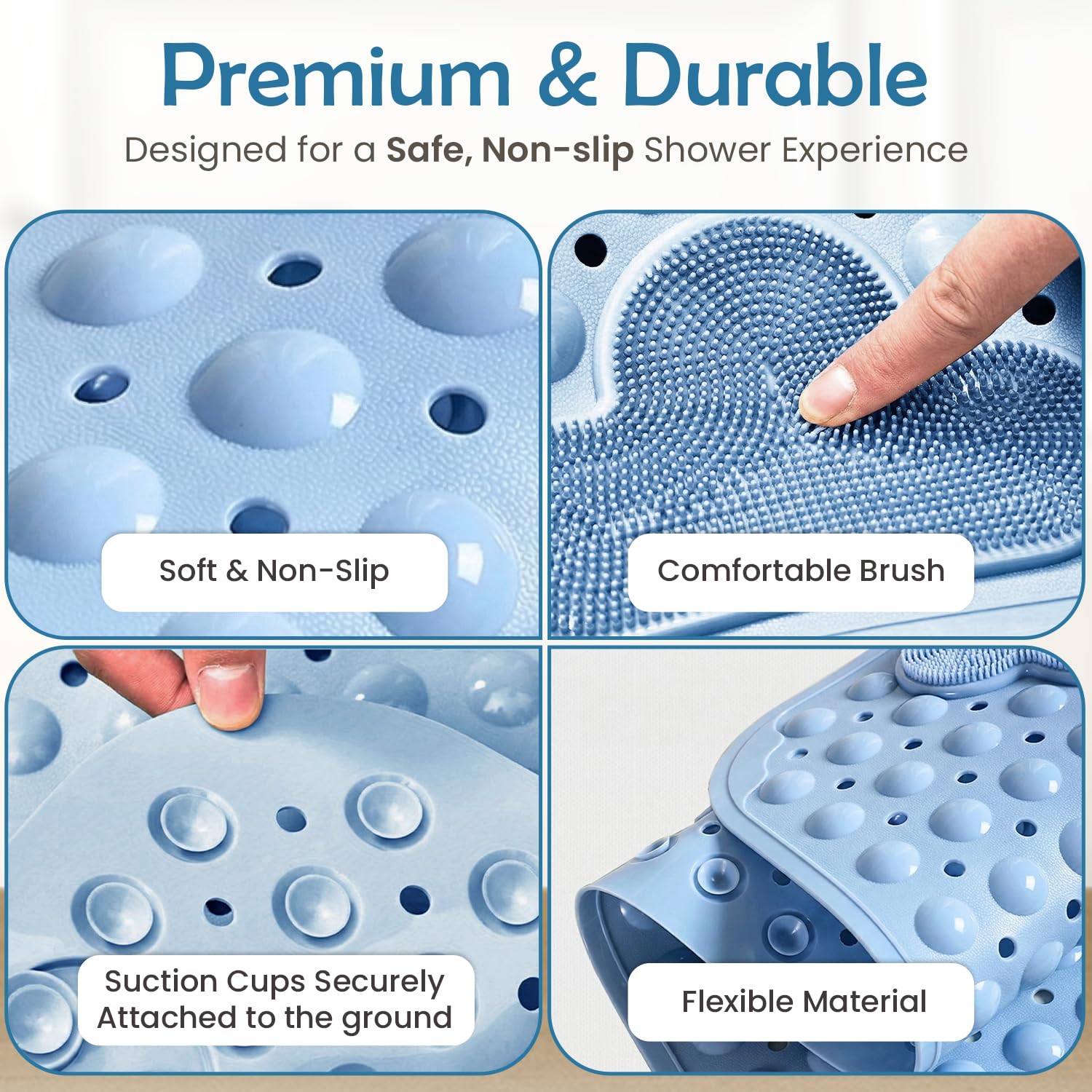 Non-Slip Bath Mat with Suction Cups, GVTECH 100x40cm/40x16in Extra Long Bathtub Mats | Anti-Mould, Machine-Washable, Latex-Free
