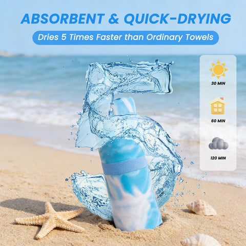 Microfibre Beach Towels for Adults - 2 Pack 180x90cm Microfibre Towel