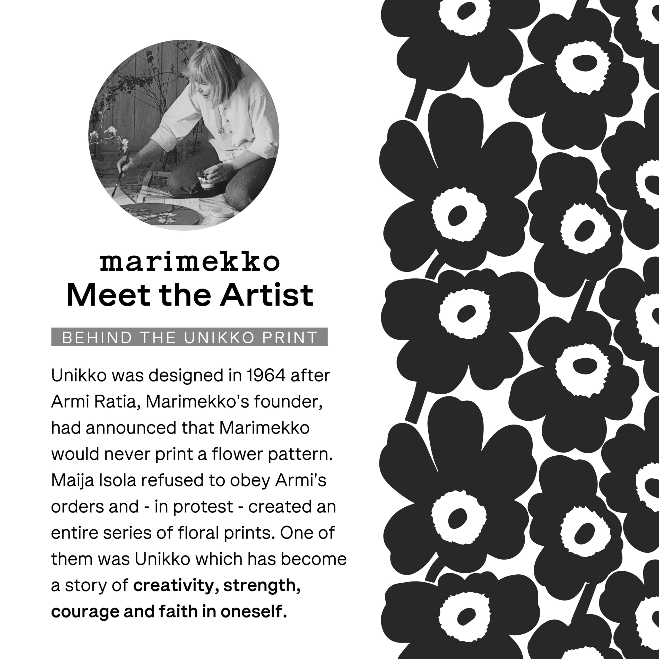 Marimekko Unikko Terry Cotton Hand Towel (Charcoal) – Floral Patterned Hand Towels – 28 in x 20 in