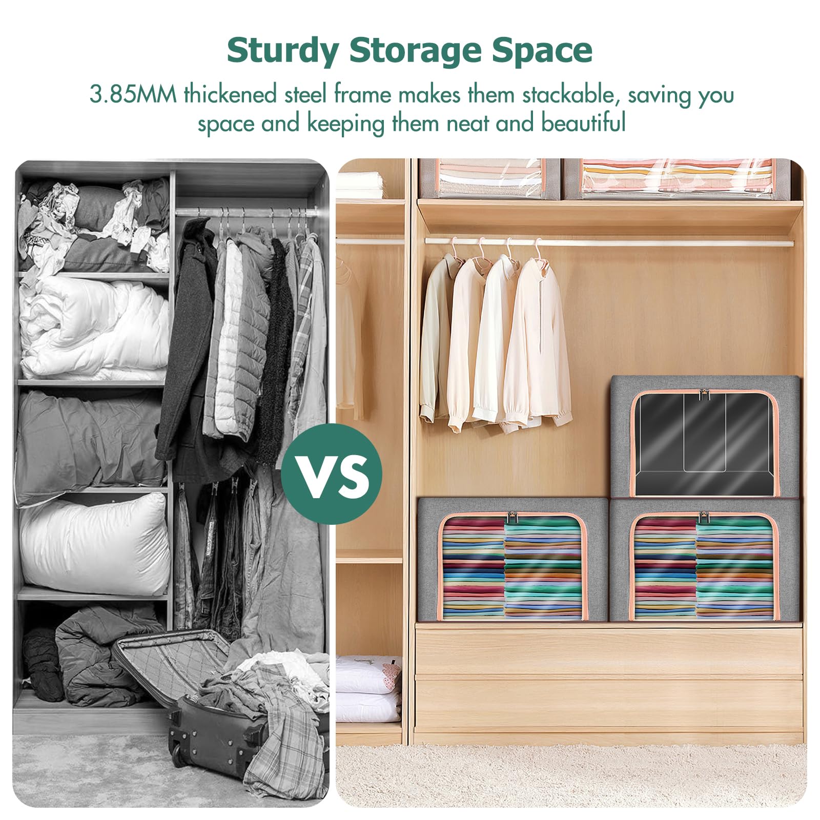 ZONJIE 2 Pack Clothes Storage Bags 66L Thick Oxford Fabric Stacking