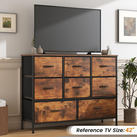 GoaHi Chest of Drawers, Fabric Dressers with Metal Frame and MDF Wooden Top Board, Adjustable Feet, Anti-Tip Safety