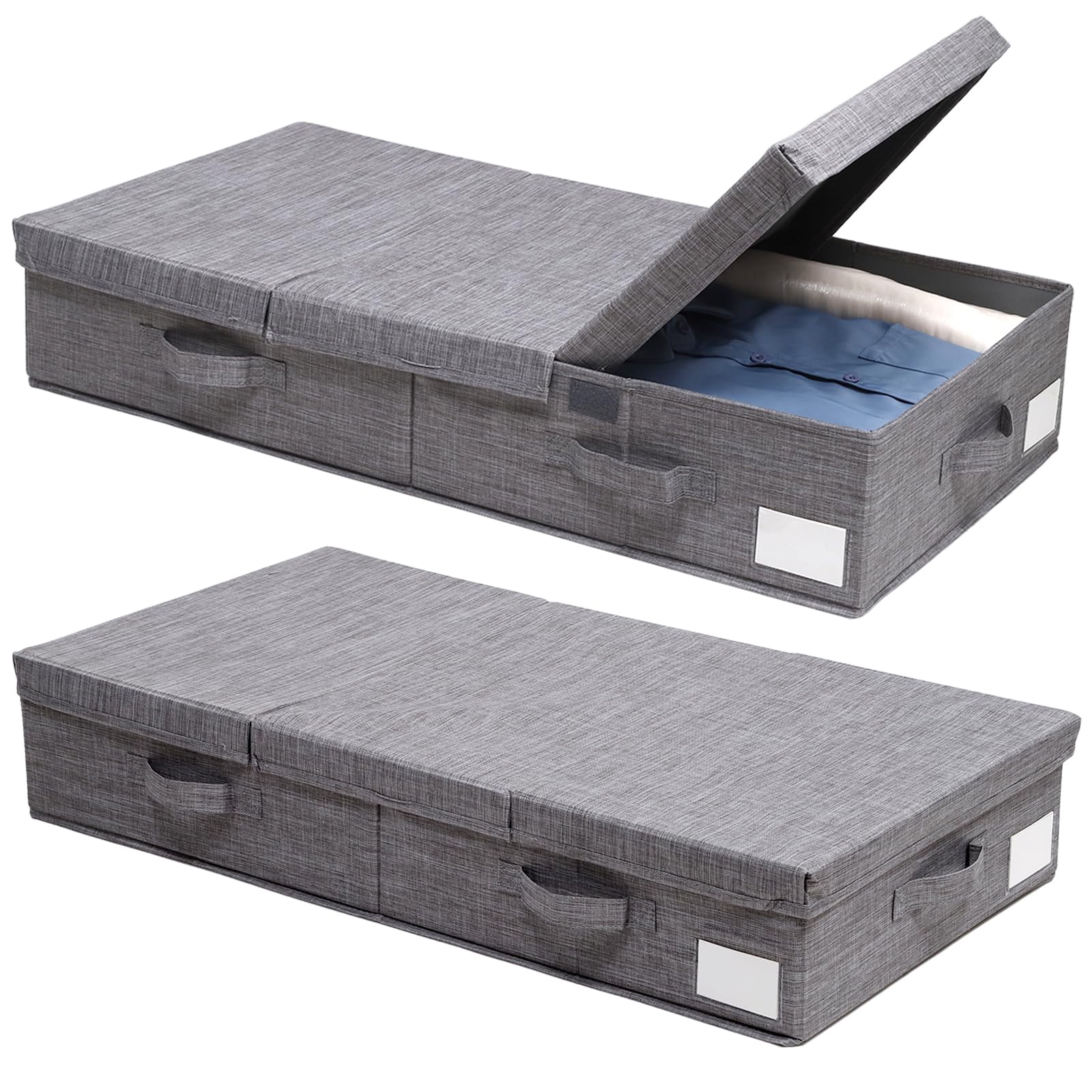 Dntorx 2 Pack 50L Under Bed Storage Boxes with Lids, Foldable, Grey