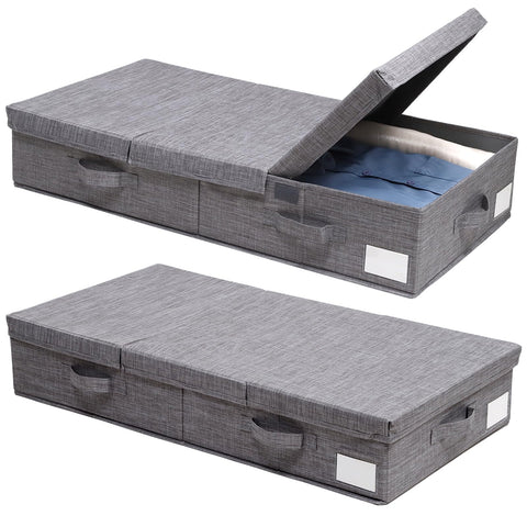 Dntorx 2 Pack 50L Under Bed Storage Boxes with Lids, Foldable, Grey