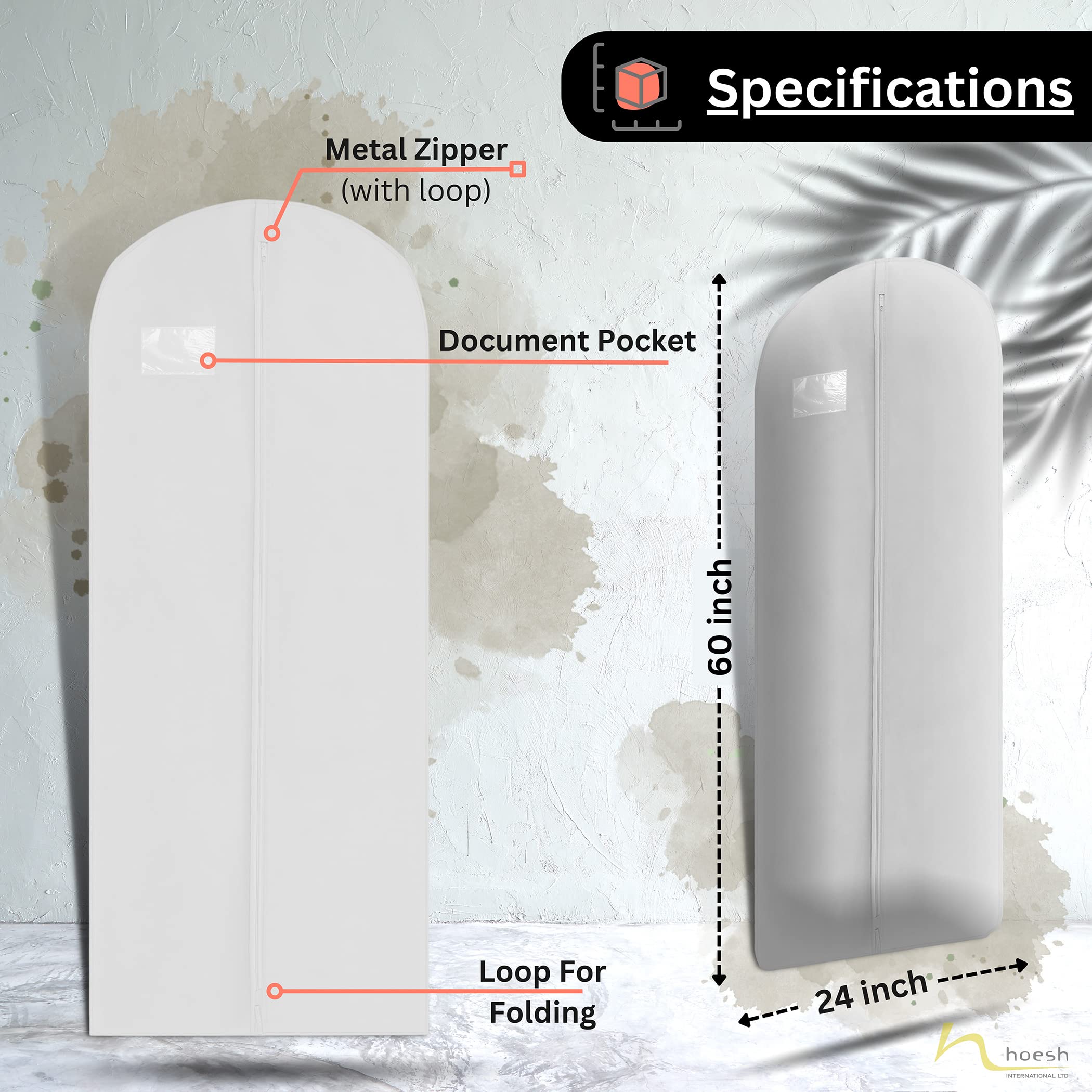 Hoesh UK Women White 60 Inches Breathable Bridesmaids Long Zip Wedding Gown Dress Travel Storage Garment Cover Bag