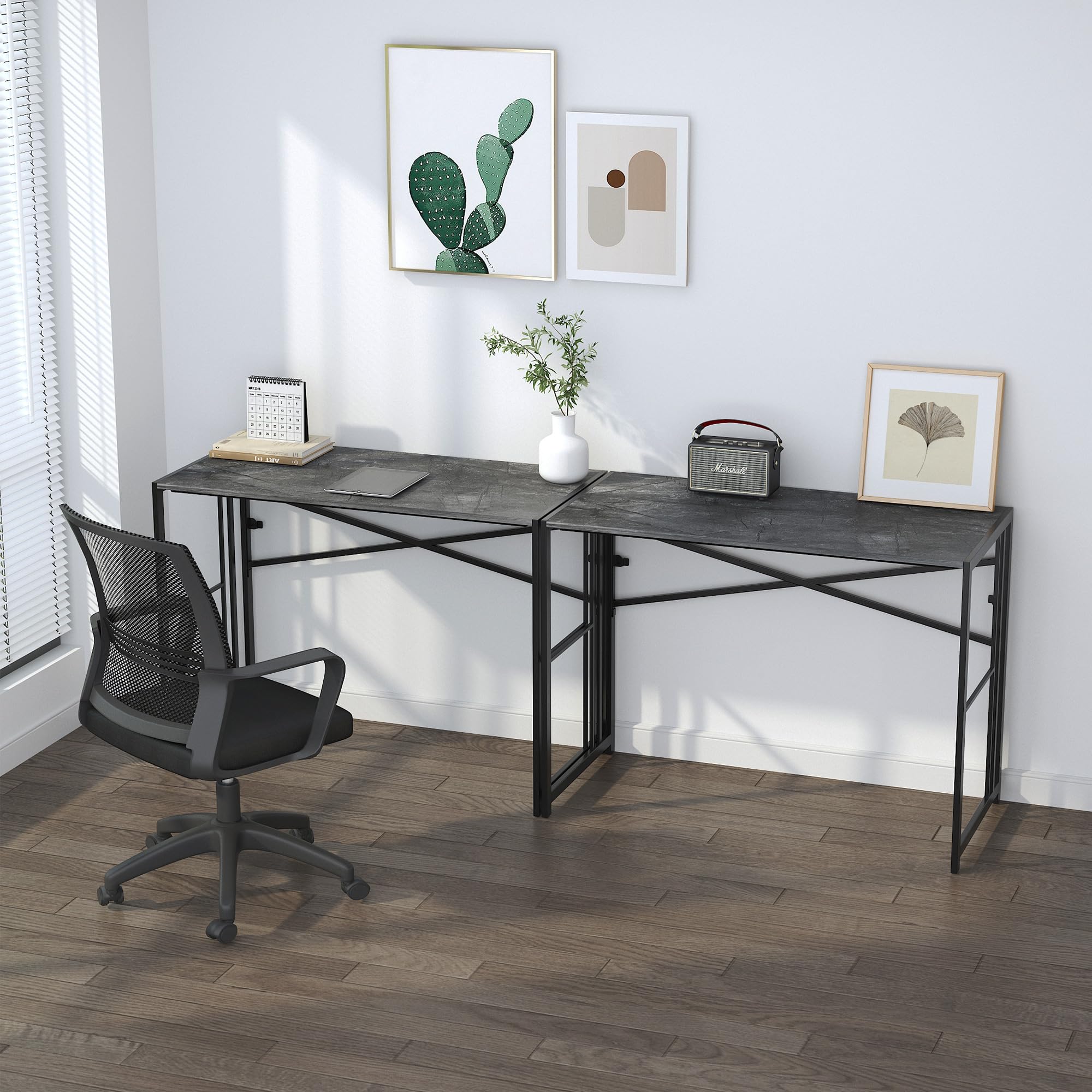 Lutown-Teen 90 cm Small Folding Desk No Assembly Required, Grey