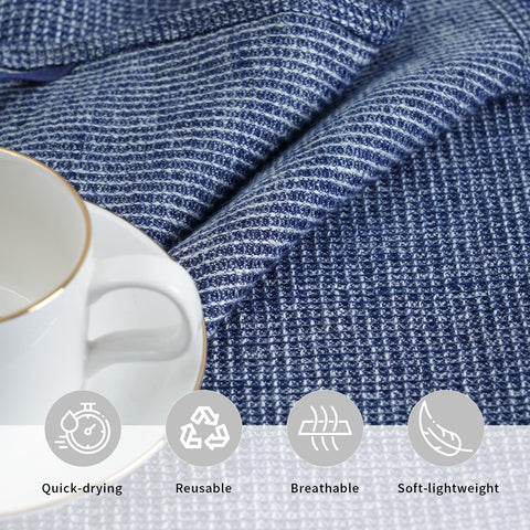 HSOFTIFY 100% Pure Linen Washcloths with Waffle Weave 4 Pack, Blue