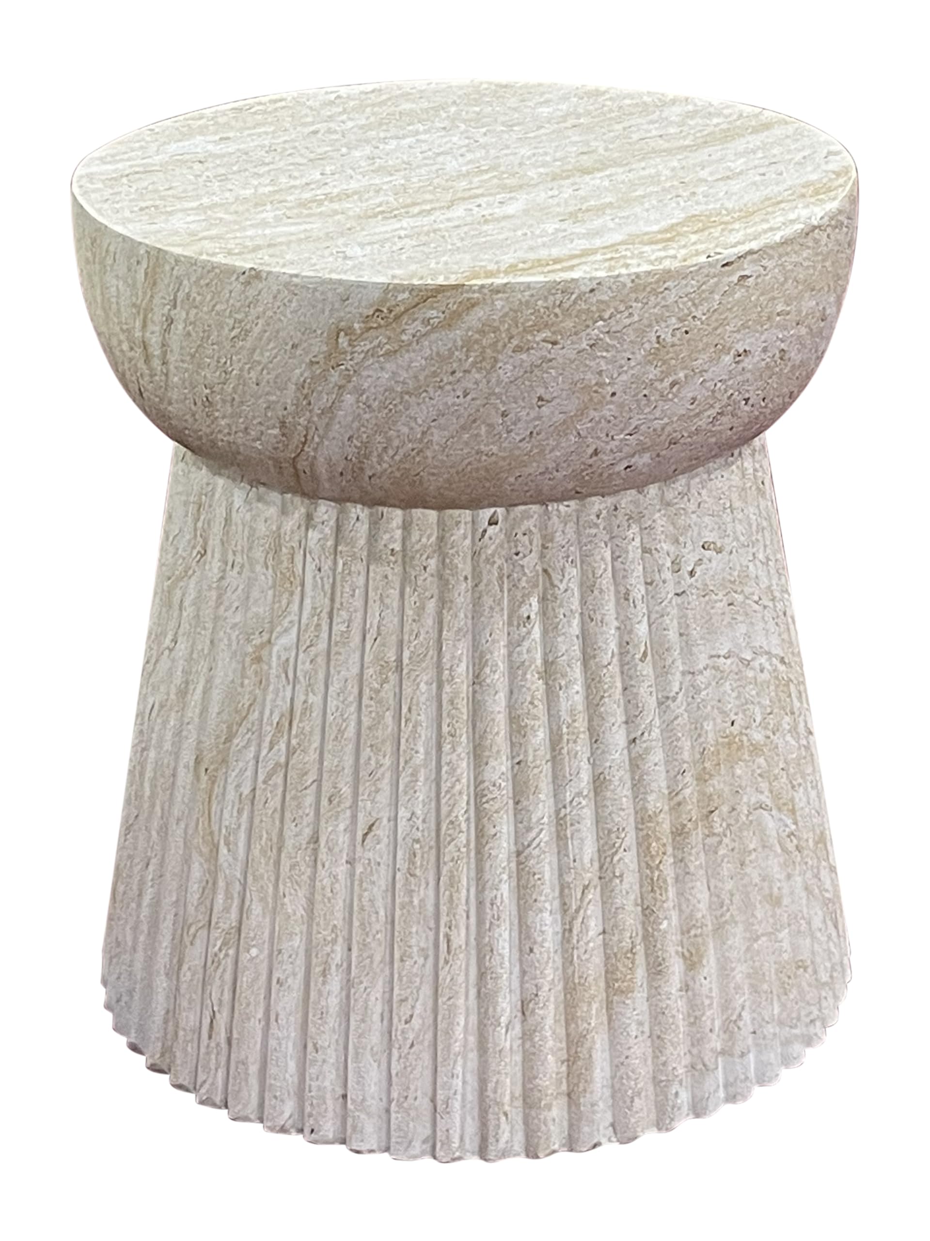Nouvage Design Fibrestone Table 37cm Diameter Fluted Premium Side Table and Coffee Table Natural Light Stone Colour