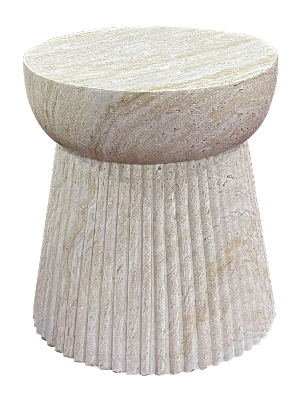 Nouvage Design Fibrestone Table 37cm Diameter Fluted Premium Side Table and Coffee Table Natural Light Stone Colour